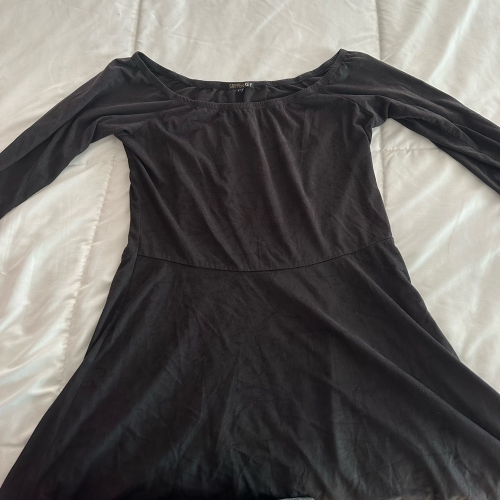 Long Sleeve Black Suede Dress